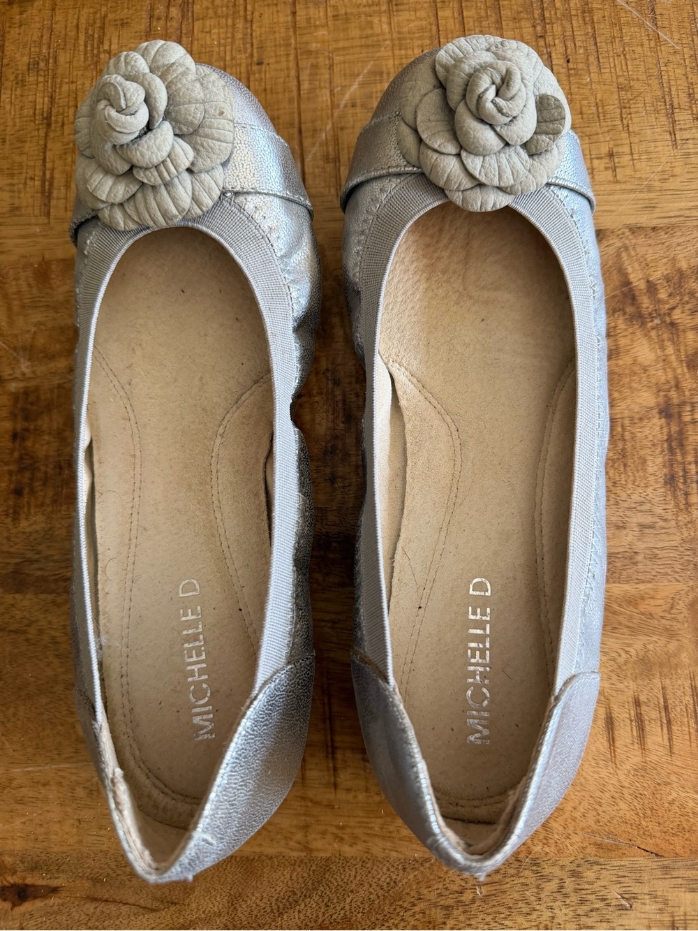 Michelle D Metallic Silver Floral Rosette Ballet Flats